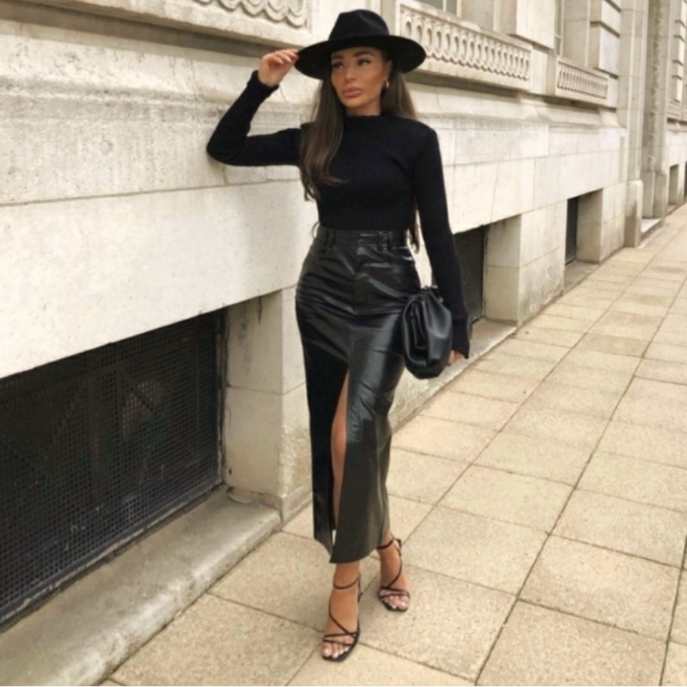 ZARA faux leather midi skirt with slit